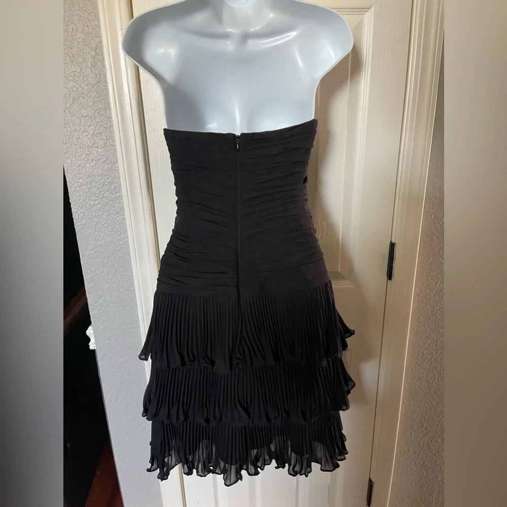White House Black Market Strapless Black Ruffled Evening Dress Size 4 - Picture 6 of 8